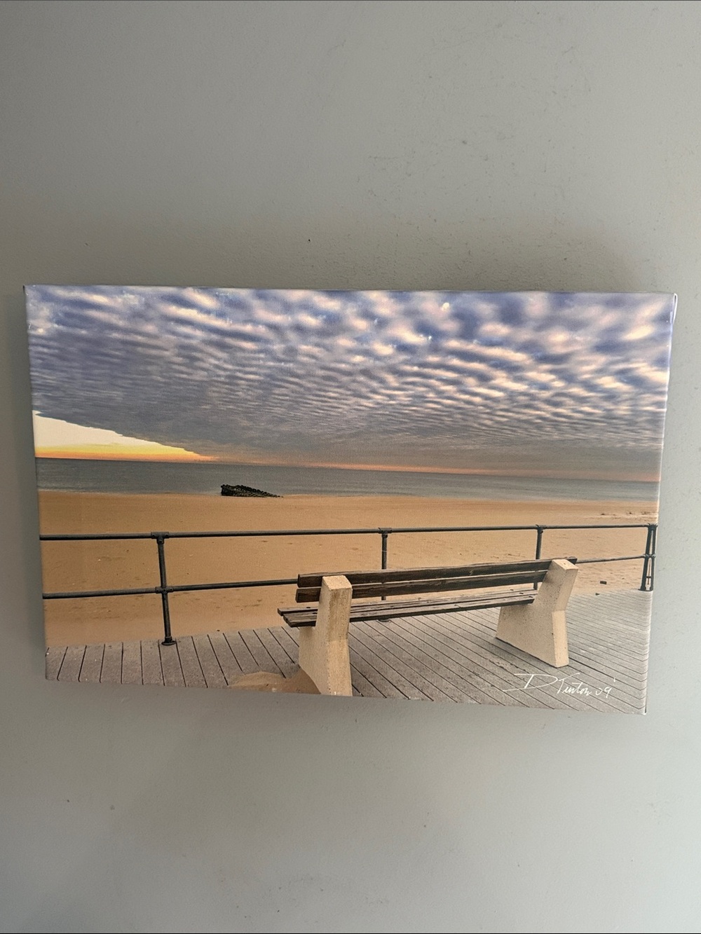 Seaside Bench Canvas Wall Art in Beige and Blue